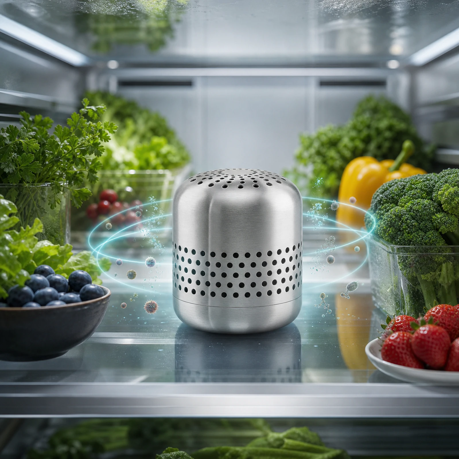 AirEvo in a refrigerator with fresh produce