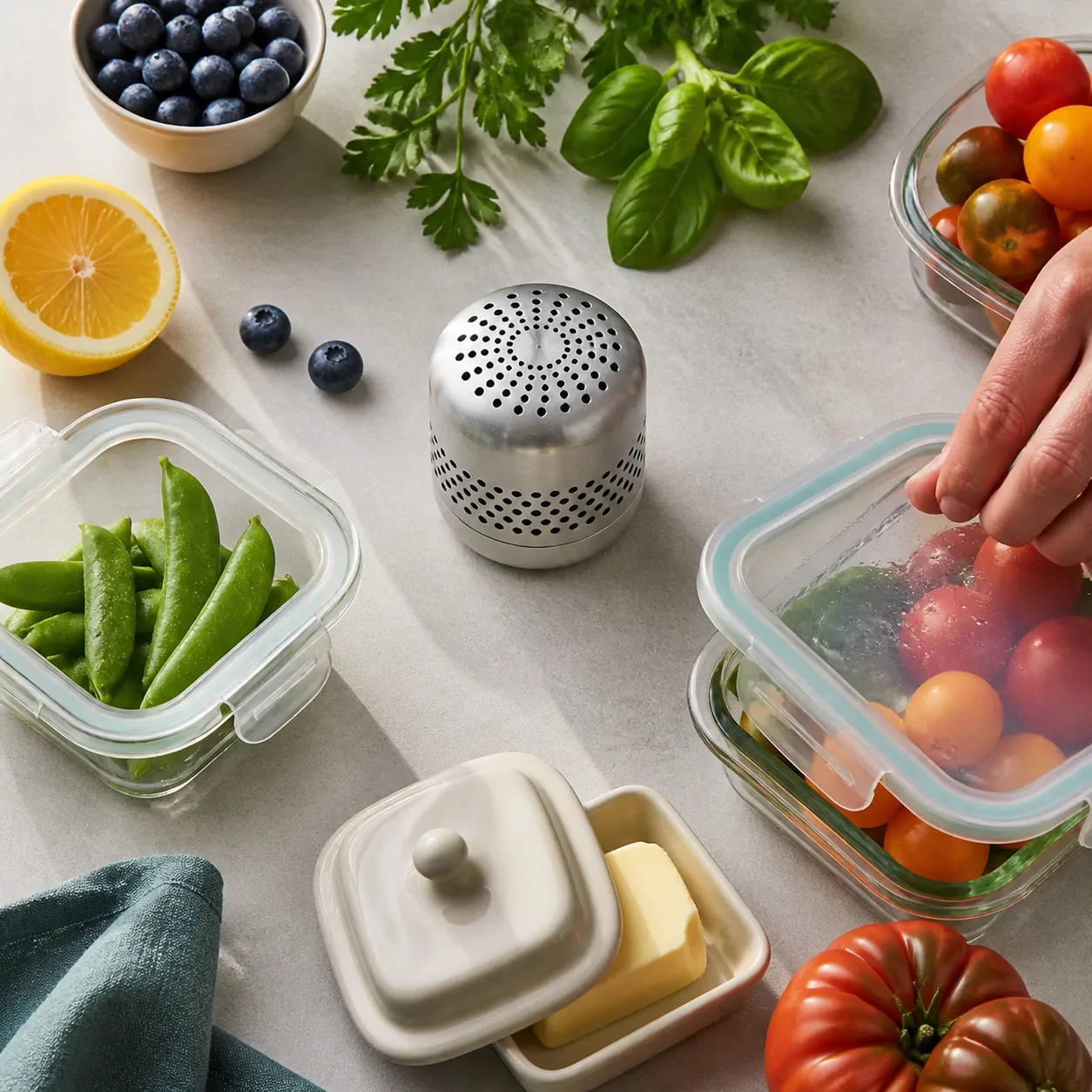 Fresh produce stored in a clean refrigerator
