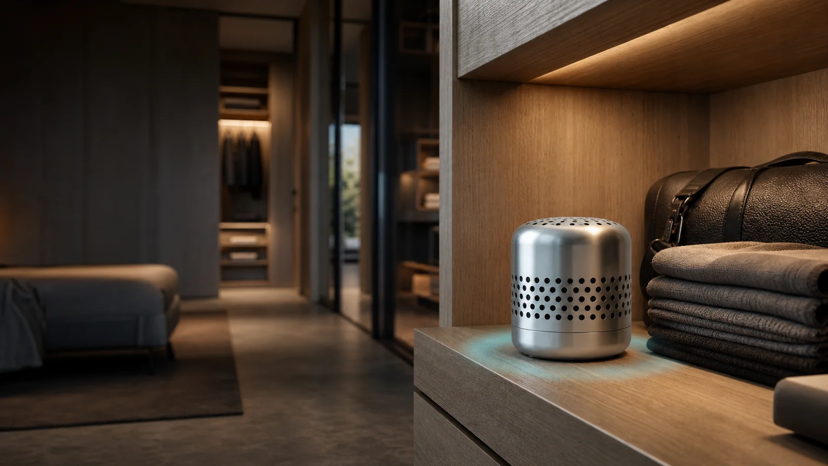 AirEvo placed discreetly in a premium bedroom walk-in wardrobe
